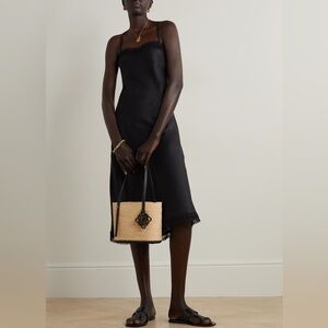 Waimari Audrey tie-detailed‎ lace-trimmed linen Gold midi dress